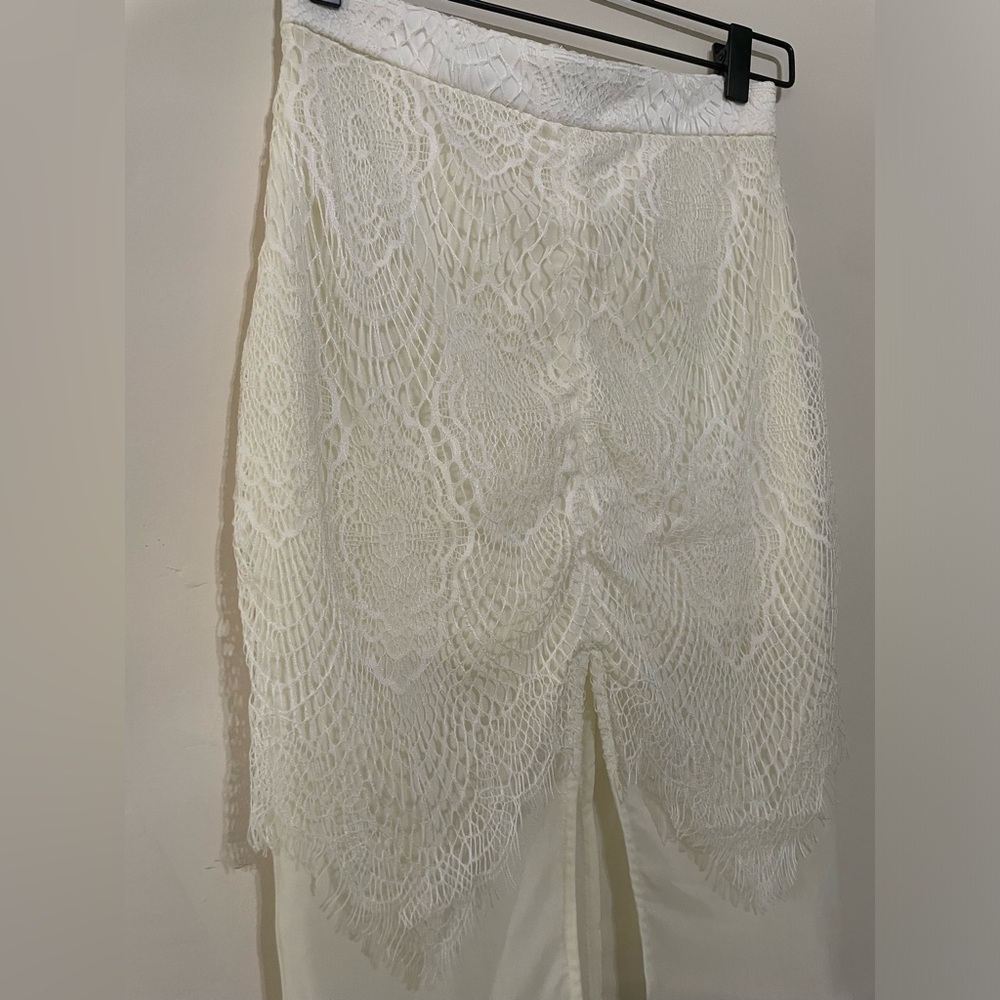 Cream Midi Pencil Skirt with Slit for Cocktail Events - Picture 4 of 5